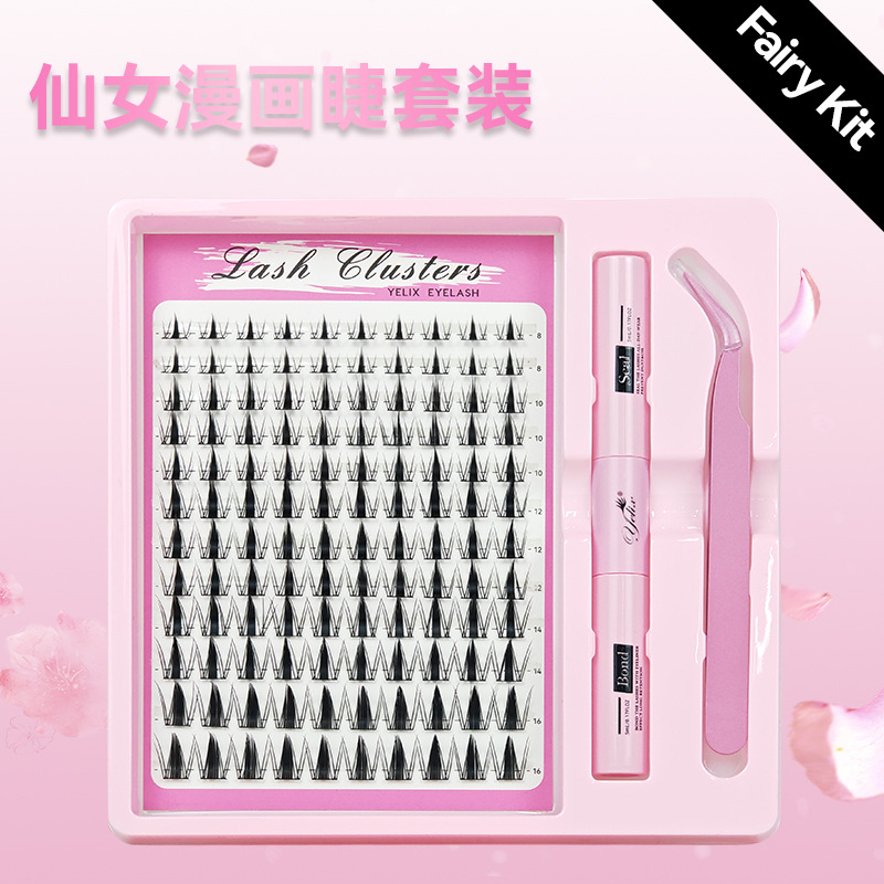 12 filas 120 racimos 【Fairy Kit】pestañas de cómic de hada+herramientas