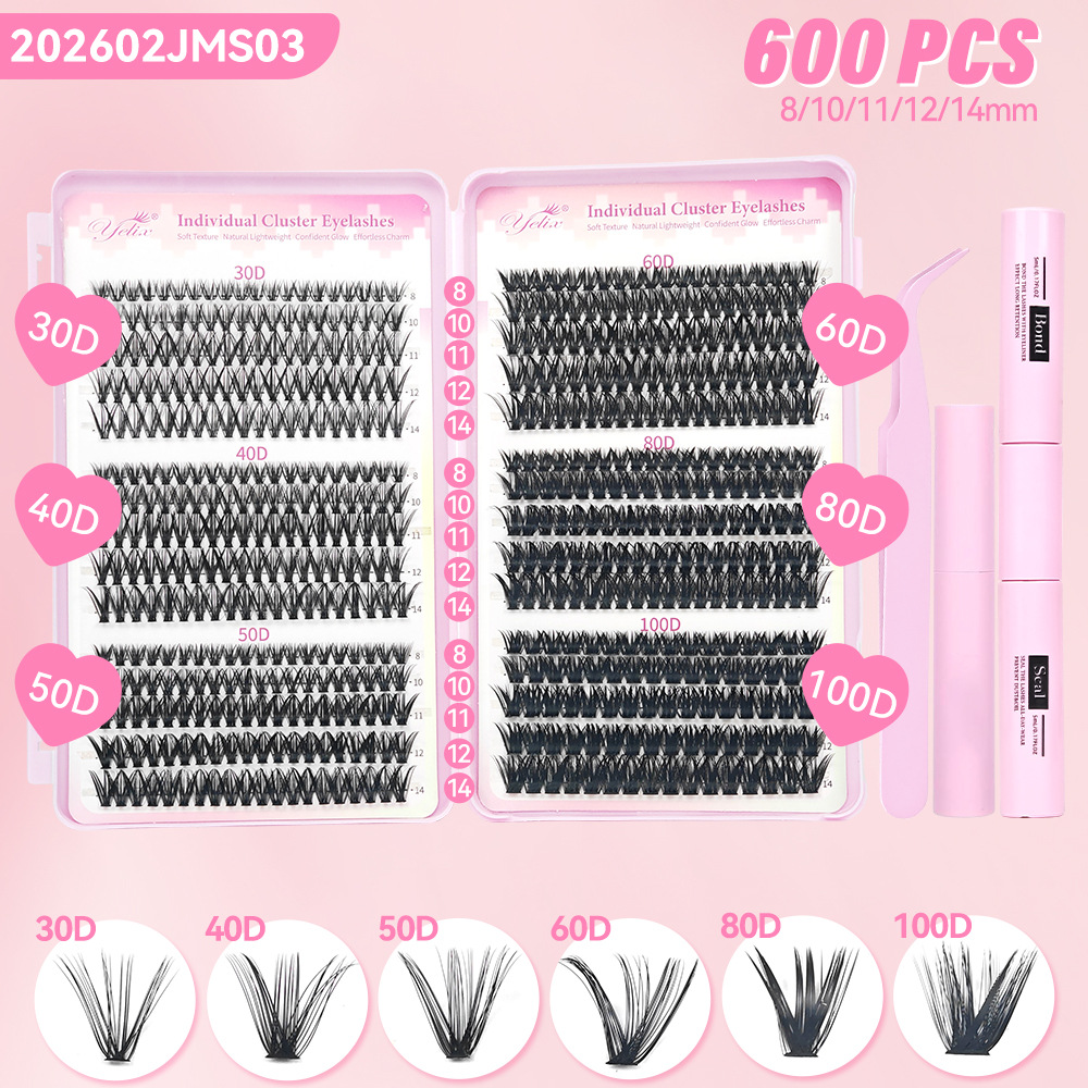 Libro de pestañas de 30 filas y 600 racimos 30D40D50D60D80D100D+3 herramientas
